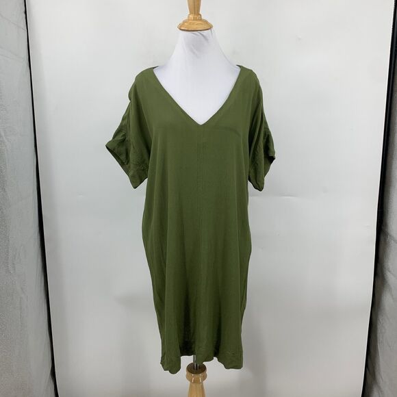 Madewell T Shirt Dress Womens M Medium Olive Green Novel Shift Drapey Side Vents - Picture 2 of 15